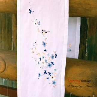 Table runner -blue apricot blossom embroidery